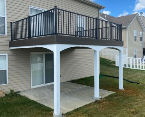A deck with a new railing.